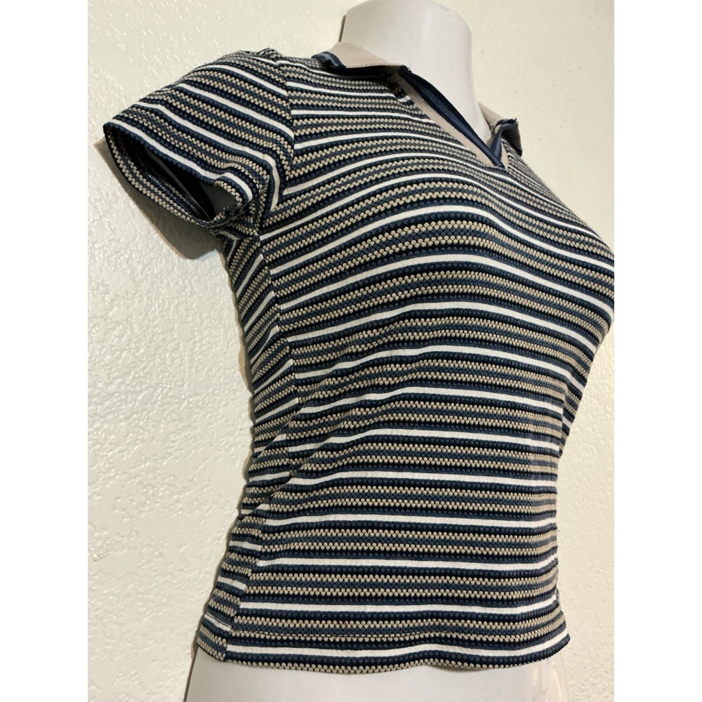Jazz Sport California Womens M Textured Short Sleeve Top Strips 90s VTG - Picture 3 of 7